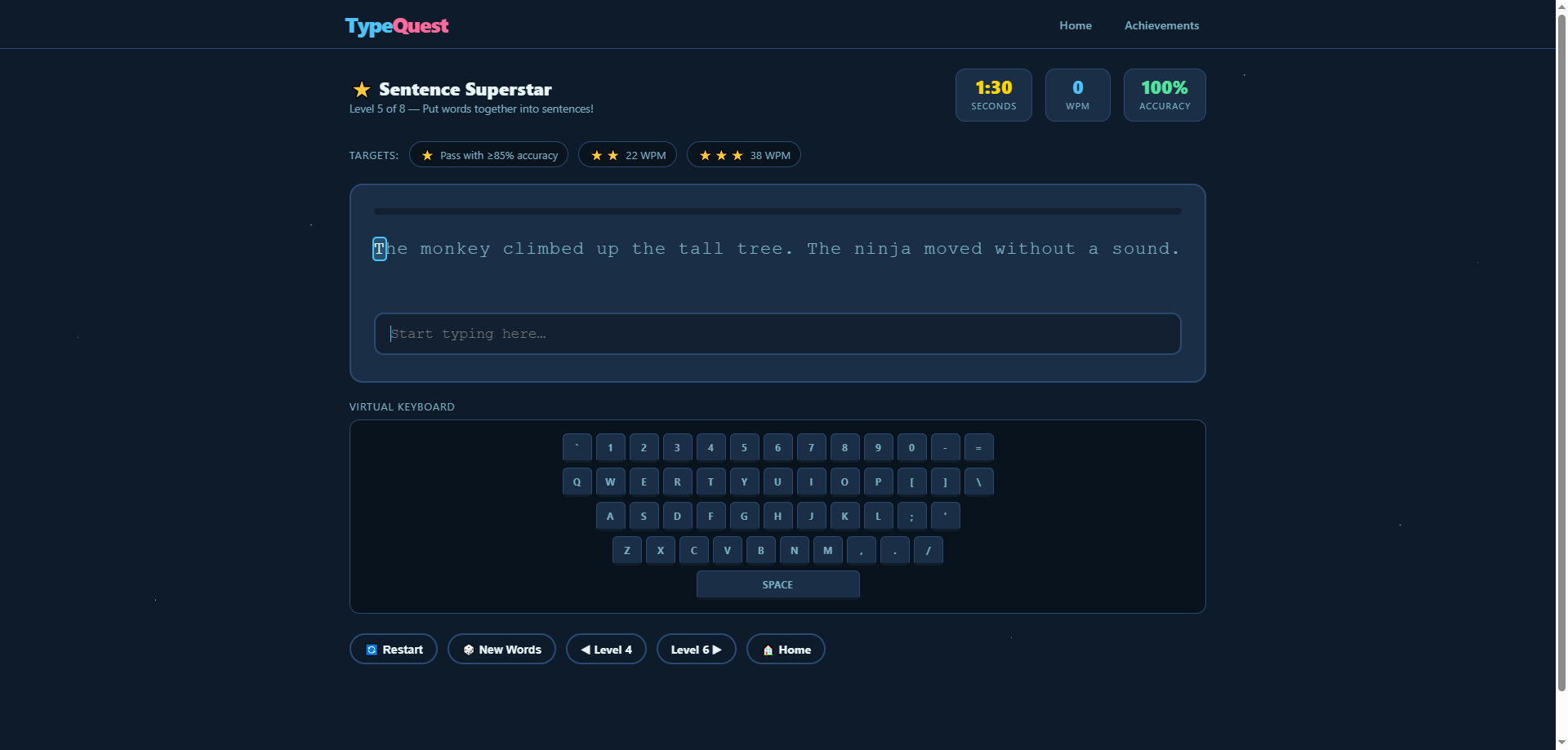 Type Quest WPM tracking